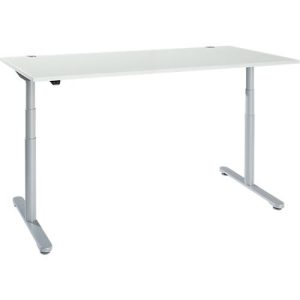 Schreibtisch, zweistufig elektrisch höhenverstellbar, T-Fuß Rundrohr, B 1800 x T 800 x H 634-1294 mm, lichtgrau/weißaluminium Schreibtisch, zweistufig elektrisch höhenverstellbar, T-Fuß Rundrohr, B 1800 x T 800 x H 634-1294 mm, lichtgrau/weißaluminium