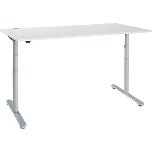 Schreibtisch, zweistufig elektrisch höhenverstellbar, T-Fuß Rundrohr, B 1800 x T 800 x H 634-1294 mm, lichtgrau/weißaluminium