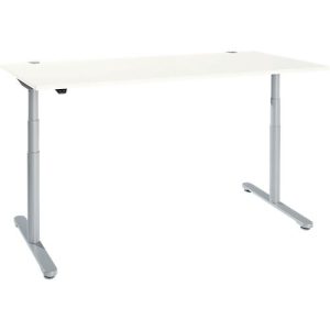 Schreibtisch, zweistufig elektrisch höhenverstellbar, T-Fuß Rundrohr, B 1800 x T 800 x H 634-1294 mm, weiß/weißaluminium Schreibtisch, zweistufig elektrisch höhenverstellbar, T-Fuß Rundrohr, B 1800 x T 800 x H 634-1294 mm, weiß/weißaluminium