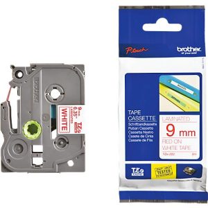 Schriftbandkassette Brother TZe-222, selbstklebend, L 8 m x B 9 mm, weiß/rot Schriftbandkassette Brother TZe-222, selbstklebend, L 8 m x B 9 mm, weiß/rot