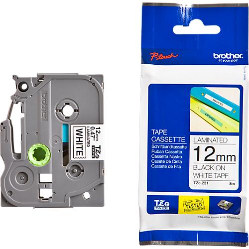 Schriftbandkassette Brother TZe-231, selbstklebend, L 8 m x B 12 mm, weiß/schwarz