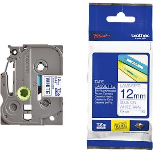 Schriftbandkassette Brother TZe-233, selbstklebend, L 8 m x B 12 mm, weiß/blau Schriftbandkassette Brother TZe-233, selbstklebend, L 8 m x B 12 mm, weiß/blau