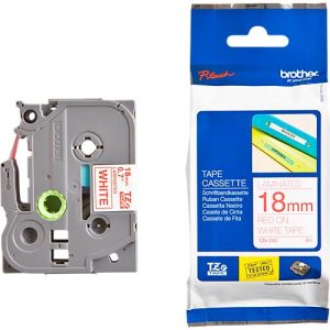Schriftbandkassette Brother TZe-242, selbstklebend, L 8 m x B 18 mm, weiß/rot Schriftbandkassette Brother TZe-242, selbstklebend, L 8 m x B 18 mm, weiß/rot