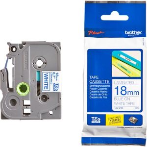 Schriftbandkassette Brother TZe-243, selbstklebend, L 8 m x B 18 mm, weiß/blau Schriftbandkassette Brother TZe-243, selbstklebend, L 8 m x B 18 mm, weiß/blau