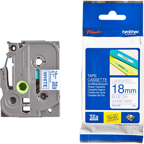 Schriftbandkassette Brother TZe-243, selbstklebend, L 8 m x B 18 mm, weiß/blau