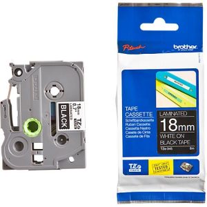 Schriftbandkassette Brother TZe-345, selbstklebend, L 8 m x B 18 mm, schwarz/weiß Schriftbandkassette Brother TZe-345, selbstklebend, L 8 m x B 18 mm, schwarz/weiß