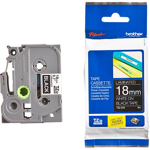 Schriftbandkassette Brother TZe-345, selbstklebend, L 8 m x B 18 mm, schwarz/weiß