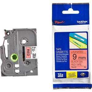 Schriftbandkassette Brother TZe-421, selbstklebend, L 8 m x B 9 mm, rot/schwarz Schriftbandkassette Brother TZe-421, selbstklebend, L 8 m x B 9 mm, rot/schwarz