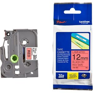 Schriftbandkassette Brother TZe-431, selbstklebend, L 8 m x B 12 mm, rot/schwarz Schriftbandkassette Brother TZe-431, selbstklebend, L 8 m x B 12 mm, rot/schwarz