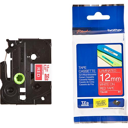 Schriftbandkassette Brother TZe-435, selbstklebend, L 8 m x B 12 mm, rot/weiß