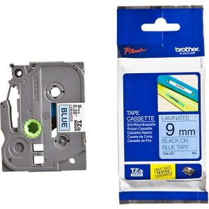 Schriftbandkassette Brother TZe-521, selbstklebend, L 8 m x B 9 mm, blau/schwarz Schriftbandkassette Brother TZe-521, selbstklebend, L 8 m x B 9 mm, blau/schwarz