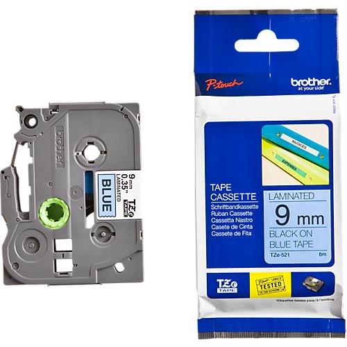 Schriftbandkassette Brother TZe-521, selbstklebend, L 8 m x B 9 mm, blau/schwarz