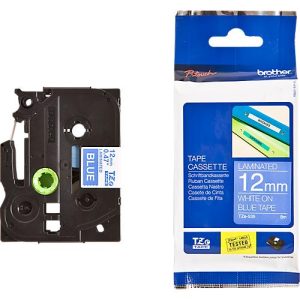 Schriftbandkassette Brother TZe-535, selbstklebend, L 8 m x B 12 mm, blau/weiß Schriftbandkassette Brother TZe-535, selbstklebend, L 8 m x B 12 mm, blau/weiß