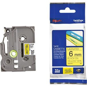 Schriftbandkassette Brother TZe-611, selbstklebend, L 8 m x B 6 mm, gelb/schwarz Schriftbandkassette Brother TZe-611, selbstklebend, L 8 m x B 6 mm, gelb/schwarz