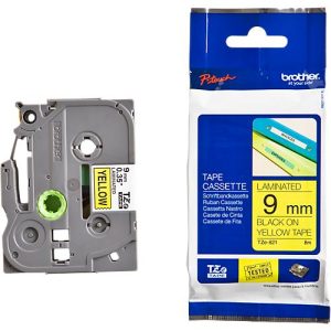 Schriftbandkassette Brother TZe-621, selbstklebend, L 8 m x B 9 mm, gelb/schwarz Schriftbandkassette Brother TZe-621, selbstklebend, L 8 m x B 9 mm, gelb/schwarz