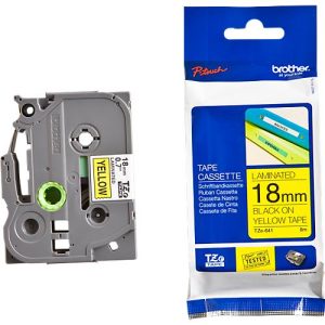 Schriftbandkassette Brother TZe-641, selbstklebend, L 8 m x B 18 mm, gelb/schwarz Schriftbandkassette Brother TZe-641, selbstklebend, L 8 m x B 18 mm, gelb/schwarz