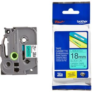 Schriftbandkassette Brother TZe-741, selbstklebend, L 8 m x B 18 mm, grün/schwarz Schriftbandkassette Brother TZe-741, selbstklebend, L 8 m x B 18 mm, grün/schwarz