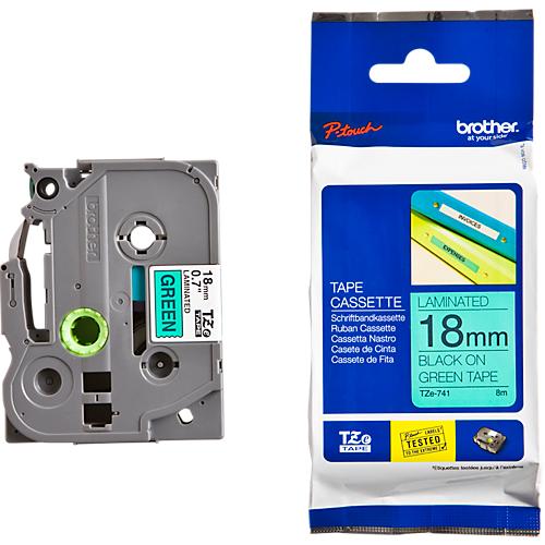 Schriftbandkassette Brother TZe-741, selbstklebend, L 8 m x B 18 mm, grün/schwarz