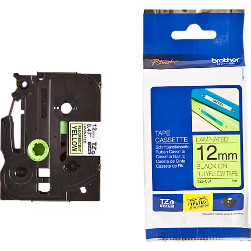 Schriftbandkassette Brother TZe-B31, selbstklebend, L 8 m x B 12 mm, signalgelb/schwarz