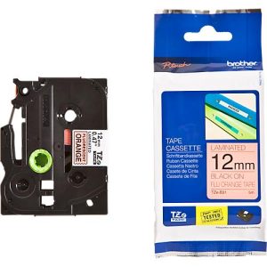Schriftbandkassette Brother TZe-B31, selbstklebend, L 8 m x B 12 mm, signalorange/schwarz