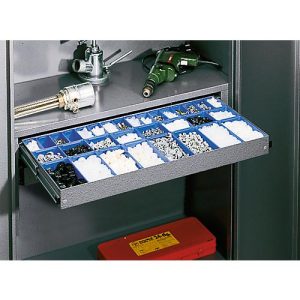 Schubladenblock für Materialschrank MSI 2509/2512 ohne Mitteltrennwand, 2 Schübe, B 950 mm, Stahl, hellsilber Schubladenblock für Materialschrank MSI 2509/2512 ohne Mitteltrennwand, 2 Schübe, B 950 mm, Stahl, hellsilber