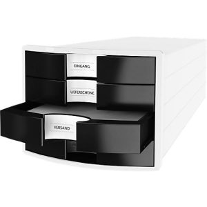 Schubladenbox HAN Impuls 2.0, 4 Schubladen, Format A4, stapelbar, geschlossen, weiß/schwarz Schubladenbox HAN Impuls 2.0, 4 Schubladen, Format A4, stapelbar, geschlossen, weiß/schwarz
