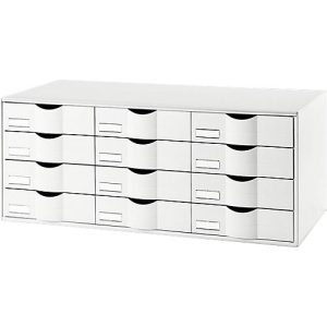 Schubladenbox Paperflow, Format A4, 12 Schübe mit geschlossener Front, Griffmulde & Etikettenhalter, Etiketten, B 857 x T 342 x H 350 mm, PS, weiß Schubladenbox Paperflow, Format A4, 12 Schübe mit geschlossener Front, Griffmulde & Etikettenhalter, Etiketten, B 857 x T 342 x H 350 mm, PS, weiß