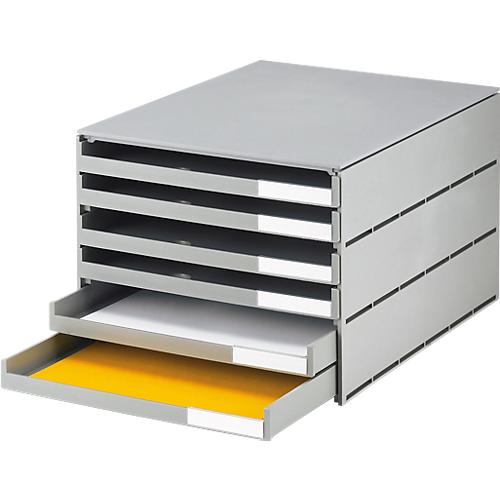 Schubladenbox Styro Styroval, für Formate bis C4, 6 offene Schübe, Recyclingmaterial, grau/grau