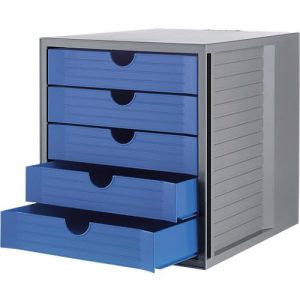 Schubladenbox SYSTEMBOX KARMA, 5 geschlossene Schubladen, DIN A4, leichtlaufend, B 274 x T 330 x H 320 mm, blau Schubladenbox SYSTEMBOX KARMA, 5 geschlossene Schubladen, DIN A4, leichtlaufend, B 274 x T 330 x H 320 mm, blau