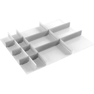 Schubladeneinsatz Treston, 3 Unterteiler & 10 Mittelplatten, B 900 mm, für Serie 90 mit H 75 mm Schubladeneinsatz Treston, 3 Unterteiler & 10 Mittelplatten, B 900 mm, für Serie 90 mit H 75 mm