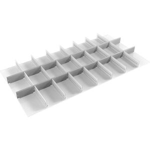 Schubladeneinsatz Treston, 7 Unterteiler & 16 Mittelplatten, B 1300 mm, für Serie 130 mit H 75 mm Schubladeneinsatz Treston, 7 Unterteiler & 16 Mittelplatten, B 1300 mm, für Serie 130 mit H 75 mm