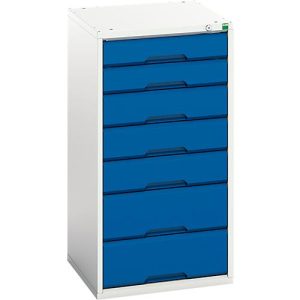 Schubladenschrank Bott verso, 7 Schubladen, bis 75 kg je Schub, Flügeltür, Vollauszug, B 525 x T 550 x H 1000 mm, Stahlblech, Grau-Blau Schubladenschrank Bott verso, 7 Schubladen, bis 75 kg je Schub, Flügeltür, Vollauszug, B 525 x T 550 x H 1000 mm, Stahlblech, Grau-Blau