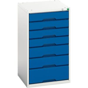 Schubladenschrank Bott verso, 7 Schubladen, bis 75 kg je Schub, Flügeltür, Vollauszug, B 525 x T 550 x H 900 mm, Stahlblech, Grau-Blau Schubladenschrank Bott verso, 7 Schubladen, bis 75 kg je Schub, Flügeltür, Vollauszug, B 525 x T 550 x H 900 mm, Stahlblech, Grau-Blau