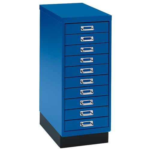 Schubladenschrank DIN A4, mit 10 Schubladen, 675 mm hoch, enzianblau