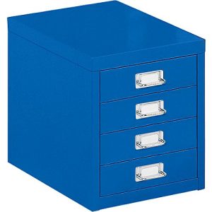 Schubladenschrank DIN A4, mit 4 Schubladen, 330 mm hoch, enzianblau Schubladenschrank DIN A4, mit 4 Schubladen, 330 mm hoch, enzianblau