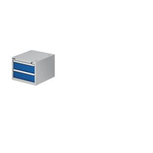 Schubladenunterbau für modulare Werkbank, Typ 2, 2 Schübe, weißaluminium RAL 9006/enzianblau RAL 5010 Schubladenunterbau für modulare Werkbank, Typ 2, 2 Schübe, weißaluminium RAL 9006/enzianblau RAL 5010