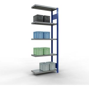Schulte Lagertechnik Fachbodenregal-Stecksystem MULTIplus 250, Anbauregal, Längenriegel, 2000x750x300 mm, 5 Böden, enzianblau/verzinkt