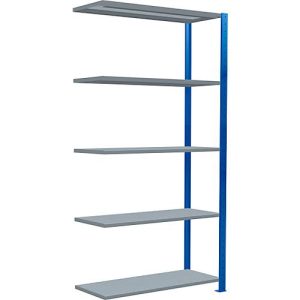 Schulte Lagertechnik Fachbodenregal Stecksystem MultiPlus250, Anbauregal, 5 Fachböden, Kreuzstrebe, B 1000 x T 400 x H 2000 mm, Enzianblau RAL 5010