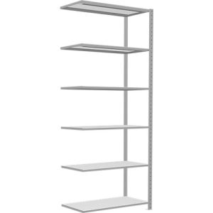 Schulte Lagertechnik Fachbodenregal Stecksystem MultiPlus250, Anbauregal, 6 Fachböden, Kreuzstrebe, B 1000 x T 500 x H 2500 mm, Lichtgrau RAL 7035