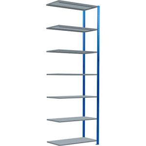 Schulte Lagertechnik Fachbodenregal Stecksystem MultiPlus250, Anbauregal, 7 Fachböden, Kreuzstrebe, B 1000 x T 500 x H 3000 mm, Enzianblau RAL 5010