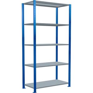 Schulte Lagertechnik Fachbodenregal Steckystem MULTIplus250, Grundregal, B 1000 x T 500 x H 2000 mm, 5 Böden, Kreuzstrebe, bis 1300 kg, enzianblau