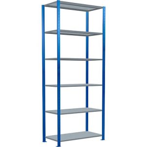Schulte Lagertechnik Fachbodenregal Steckystem MULTIplus250, Grundregal, B 1000 x T 500 x H 2500 mm, 6 Böden, Kreuzstrebe, bis 1700 kg, enzianblau
