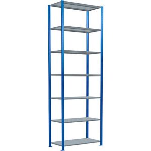 Schulte Lagertechnik Fachbodenregal Steckystem MULTIplus250, Grundregal, B 1000 x T 500 x H 3000 mm, 7 Böden, Kreuzstrebe, bis 2300 kg, enzianblau