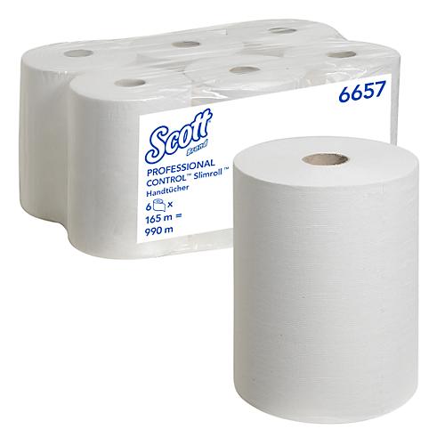 Scott® Handtücher Slimroll 6657, 1-lagig, kompatibel mit diversen Kimberly-Clark™ Papierhandtuch-Spender, Airflex, 6 Rollen á 165 m, weiß