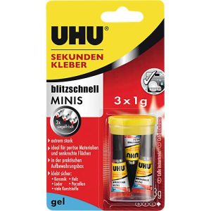 Sekundenkleber UHU Mini Gel, 3 Stück, lösungsmittelfrei, besonders klebestark Sekundenkleber UHU Mini Gel, 3 Stück, lösungsmittelfrei, besonders klebestark