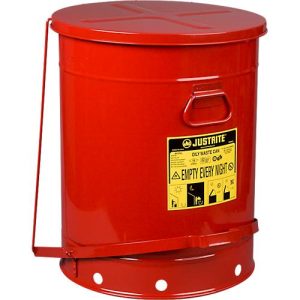 Sicherheitsbehälter, selbstschließender Deckel, Bodenrand mit Öffnungen, mit Fußpedal, Stahlblech, Ø 460 x H 600 mm, 80 l, rot Sicherheitsbehälter, selbstschließender Deckel, Bodenrand mit Öffnungen, mit Fußpedal, Stahlblech, Ø 460 x H 600 mm, 80 l, rot