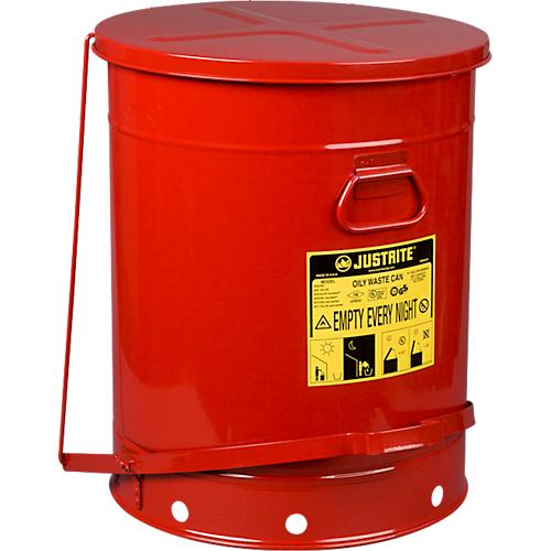 Sicherheitsbehälter, selbstschließender Deckel, Bodenrand mit Öffnungen, mit Fußpedal, Stahlblech, Ø 460 x H 600 mm, 80 l, rot