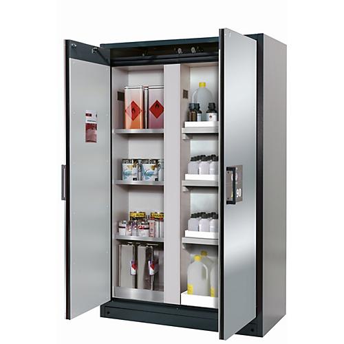 Sicherheitsschrank Typ 90 asecos Q-CLASSIC-90, Flügeltüren, Front asecos Silber, B 1193 x T 615 x H 1953 mm