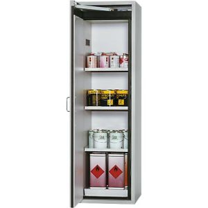 Sicherheitsschrank Typ 90 asecos S-CLASSIC-90, Flügeltür mit Türfeststellanlage, B 596 x T 616 x H 1968 mm, lichtgrau RAL 7035 Sicherheitsschrank Typ 90 asecos S-CLASSIC-90, Flügeltür mit Türfeststellanlage, B 596 x T 616 x H 1968 mm, lichtgrau RAL 7035