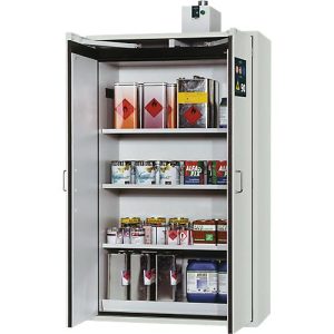 Sicherheitsschrank Typ 90 asecos S-CLASSIC-90, Flügeltüren mit Türfeststellanlage, B 1196 x T 616 x H 1968 mm, lichtgrau RAL 7035 Sicherheitsschrank Typ 90 asecos S-CLASSIC-90, Flügeltüren mit Türfeststellanlage, B 1196 x T 616 x H 1968 mm, lichtgrau RAL 7035